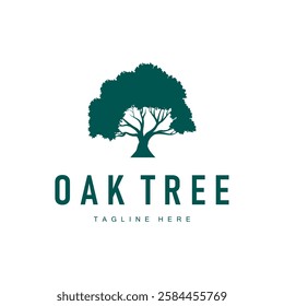 oak logo design simple illustration of oak tree and oak leaf simple with black silhouette concept plant template symbol