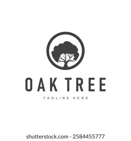 oak logo design simple illustration of oak tree and oak leaf simple with black silhouette concept plant template symbol