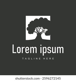 oak logo design simple illustration of oak tree and oak leaf simple with black silhouette concept plant template symbol