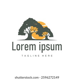 oak logo design simple illustration of oak tree and oak leaf simple with black silhouette concept plant template symbol