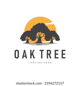 oak logo design simple illustration of oak tree and oak leaf simple with black silhouette concept plant template symbol