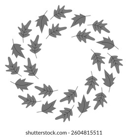 Oak Maple Autumn leaves Grayscale Circular Frame border Autumn Minimalistic Copy space Template idea