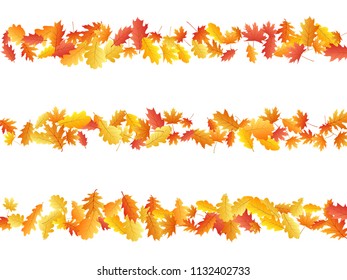 Oak and maple leaf beautiful background seasonal vector illustration. Autumn leaves flying graphic design. Fall season specific vector background. Oak and maple tree dry autumn yellow red foliage.