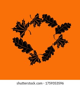 Oak and maple leaves on orange background. Vector illustration