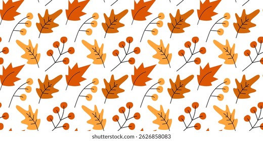 Oak and Maple leaves and twigs Seamless Pattern Autumn Background or Wallpaper Fall Artistic Design