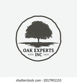 Oak Maple Tree for Outdoor Landscape Tree Experts Business Brand Company in Vintage Retro Hipster Old Rustic Style Logo Design.