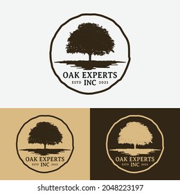 Arbol de arce de roble para expertos en paisajes exteriores Empresa de marca comercial en diseño de logotipo de estilo rústico antiguo retro vintage.
