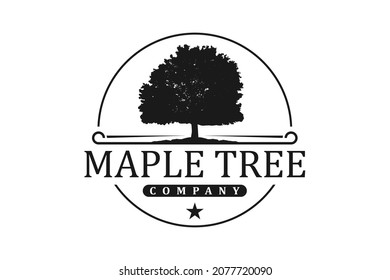 Oak Maple Tree Service. Residential Landscape Vintage Logo Design