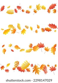 Oak, maple, wild ash rowan leaves vector, autumn foliage on white background. Red gold yellow sorbus dry autumn leaves. Snazzy tree foliage fall seasonal background pattern.