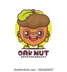 oak nut cartoon mascot. plant vector illustration. isolated on a white background