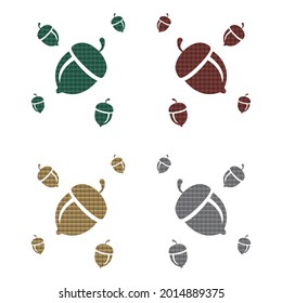 Oak Nut With Plaid Pattern Vector Icon. Oak Acorns Icon. Oak Fruit Vector Illustration
