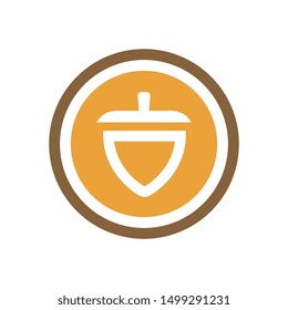 Oak nut symbol inside brown circle, nature icon - Vector