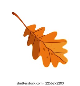 Oak orange leaf sticker. Vector illustration of cute fall item. Cartoon leaf isolated on white background. Autumn decor concept