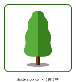 Oak or poplar tree icon. Flat design sign. Trendy beautiful floral element, isolated on white background. Green silhouette deciduous tree. Symbol nature, forest. Sprites for game. Vector illustration