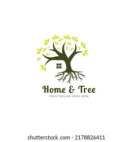 Oak Resident Homes Vector Logo. Design template of oak tree and house that made from a simple scratch. it's good for symbolize a property or housing business.