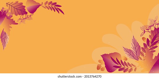 Oak and rowan leaves. Acorns and rowan berries. Red, orang light, trendy background with vector plant and leaf.