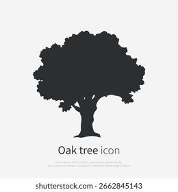 Oak tree black icon on white background. Oak silhouette. Isolated vector illustration front view.