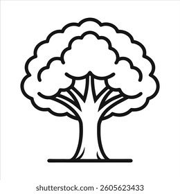 oak tree black and white outline icon on white background