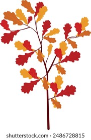 Oak tree branch, autumn, vector, leaves, oak leaf, bright leaves 