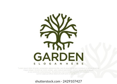 Oak tree circle line icon. Abstract round plant nature symbol. Vector illustration .