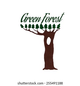 Oak tree in decorative style simplified. Editable vector illustration
