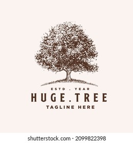 Oak Tree Familly Huge Tree Vintage Logo Design Template Illustration