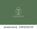 Oak Tree Genesis Logo with 3 Circle Shape Leaf Meditation Spiritual Nature Mangrove Forest