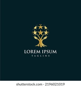 oak tree and golden star element logo design