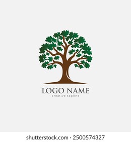 oak tree, green tree, wooden, eco, leaf, landscape, icon fully editable vector logo template