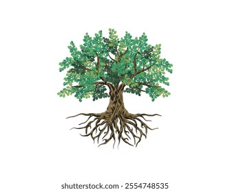 oak tree hand drawing vector illustration