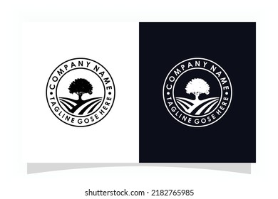 oak tree and hill logo in badge style, tree vector logo icon