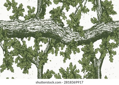 Oak tree hunting camouflage design. Seamless pattern. Camouflage background. Vector camouflage texture. Forest pattern