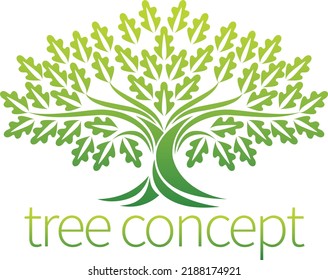 Oak Tree icon concept of a stylised tree with leaves, lends itself to being used with text 