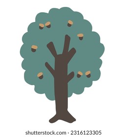 Icono de roble en forma de caricatura de doodle aislado en blanco. Vector de elemento de diseño dibujado a mano en el bosque.
