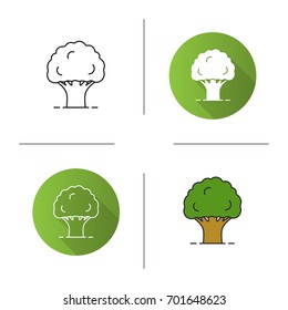 Oak tree icon. Flat design, linear and color styles. Isolated vector illustrations