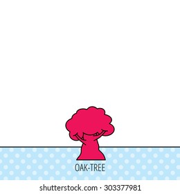 Oak tree icon. Forest wood sign. Nature environment symbol. Circles seamless pattern. Background with red icon. Vector