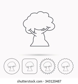 Oak tree icon. Forest wood sign. Nature environment symbol. Linear circle, square and star buttons with icons.
