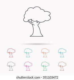 Oak tree icon. Forest wood sign. Nature environment symbol. Linear icons on white background.