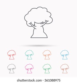 Oak tree icon. Forest wood sign. Nature environment symbol. Linear icons on white background.