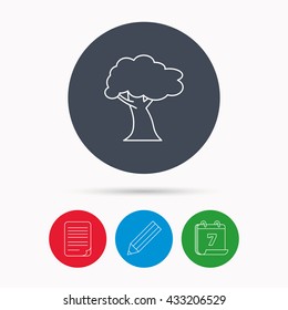 Oak tree icon. Forest wood sign. Nature environment symbol. Calendar, pencil or edit and document file signs. Vector