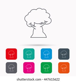 Oak tree icon. Forest wood sign. Nature environment symbol. Linear icons in squares on white background. Flat web symbols. Vector