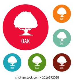 Oak tree icons circle set vector isolated on white background