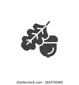 Oak tree leaf and acorn vector icon. filled flat sign for mobile concept and web design. Acorn and leaf glyph icon. Symbol, logo illustration. Vector graphics