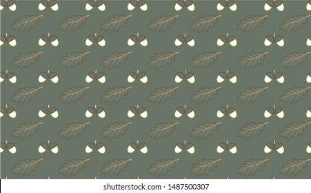 Oak tree leaves on green 