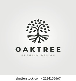 oak tree line art nature logo vector design, abstract tree logo symbol