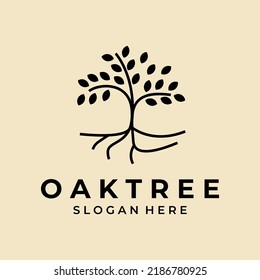 Oak Tree Line Art Nature Logo Vector Illustration Design