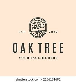 oak tree line natural art logo vector symbol illustration design