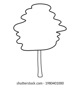 Oak tree in a linear style. Isolated outline element on a white background. Vector hand-drawn illustration in flat style. Eco and nature and plant images. Ecology and environment protection.