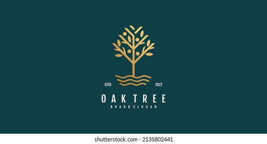 Oak tree logo design with creative element concept Premium Vector