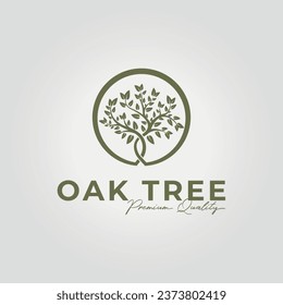 emblema de diseño del logotipo de los árboles de roble, acacia vintage o ilustración vectorial del icono de olivo o eden